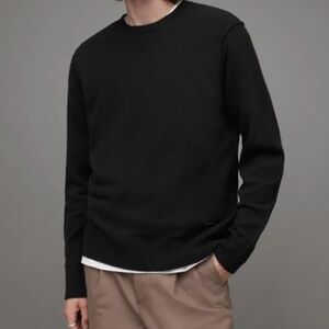 Men's ALL SAINTS Finn Black Cashmere & Wool Italian Knit Crewneck Sweater XL